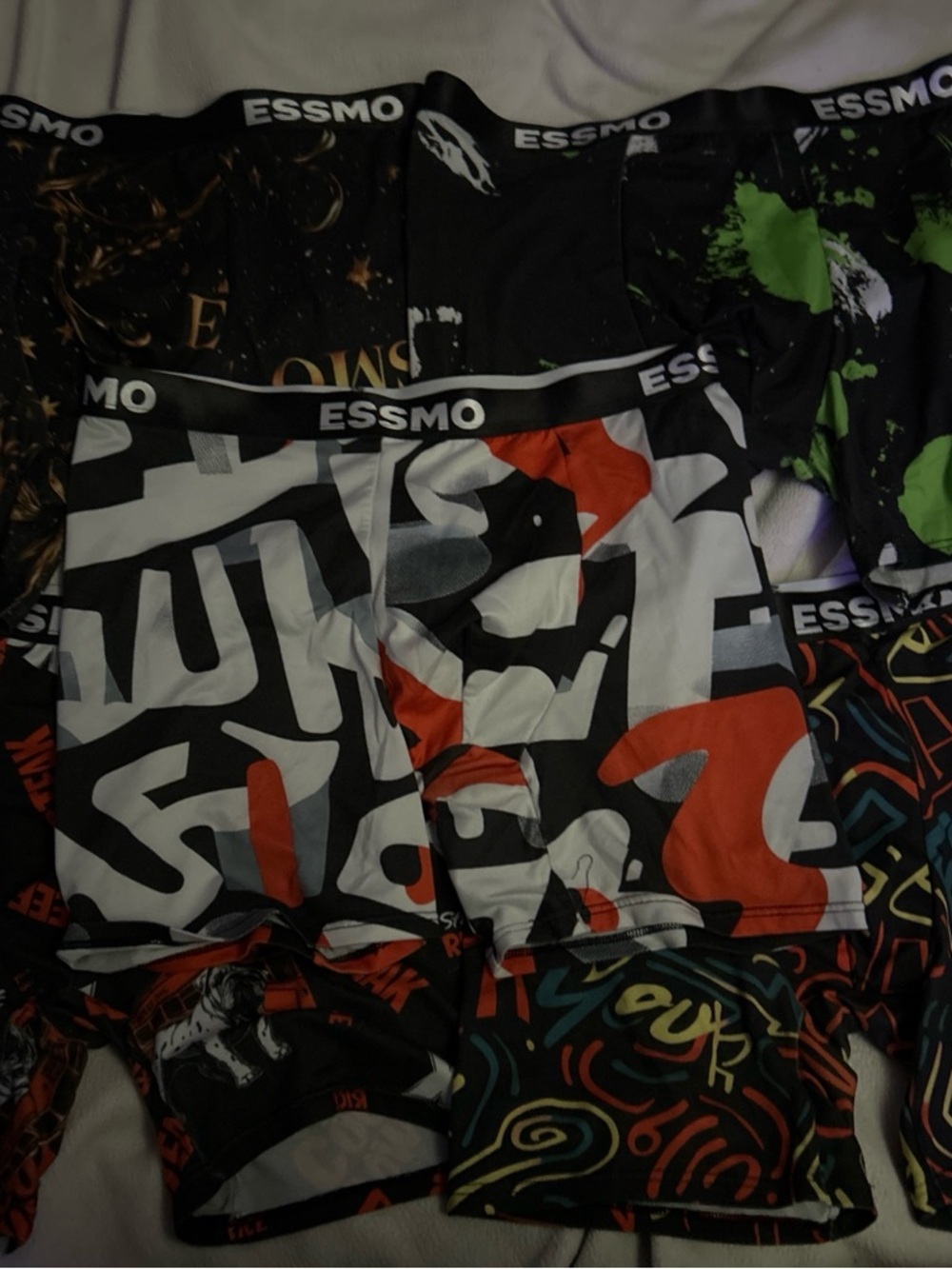 ESSMO Men’s Graphic Boxer Briefs — Black, White & Red